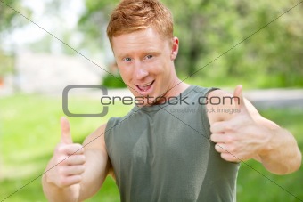 Man showing thumbs-up sign