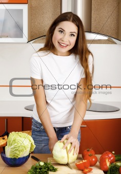 beautiful caucasian woman in the kitchen