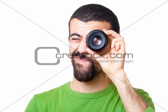 Young Man Looking Through Lens