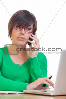 Busy Young Woman at Work in Office