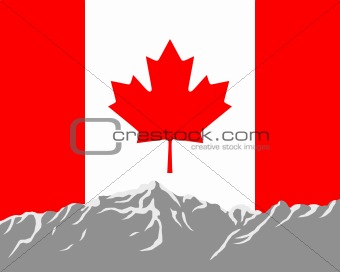 Mountains with flag of Canada