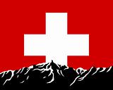 Mountains with flag of Switzerland