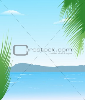 summer background with beach and mountains