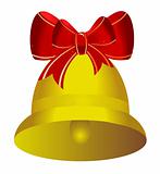 Golden christmas bell with red bow