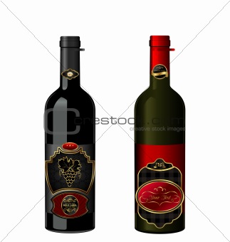 Illustration of wine bottles with attached vintage labels