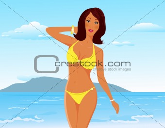 pretty suntanned girl on beach