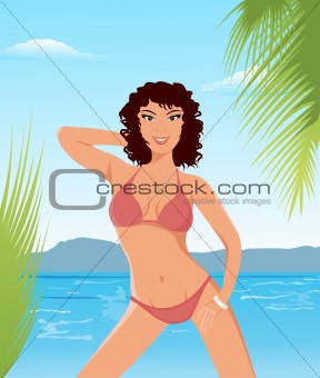 pretty brunette girl on beach