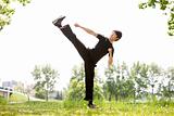 Martial artist with his high kick