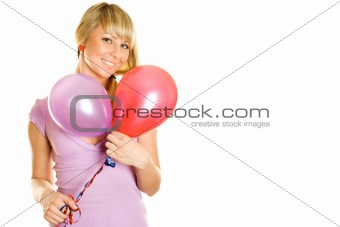 Closeup of woman with balloons