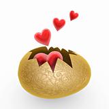 gold eggshell and red hearts