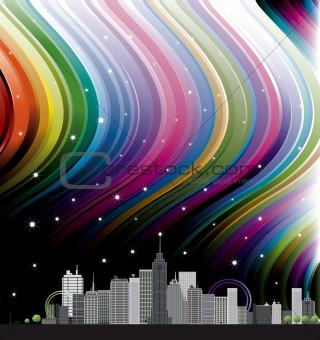 city with rainbow