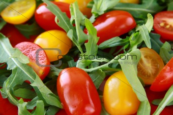 salad with arugula and cherry tomatoes  background