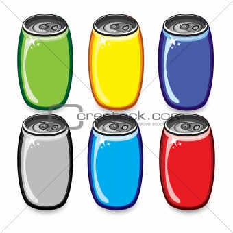 Set of colorful drink cans