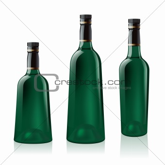 Set of green wine bottle