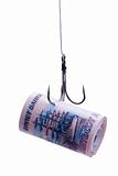 twisting banknotes hanging on a hook