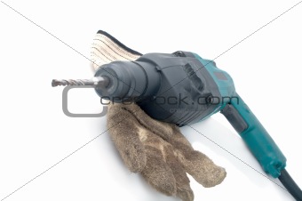 Perforator on dirty leather  glove