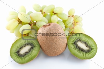Cluster of grapes and kiwi fruit