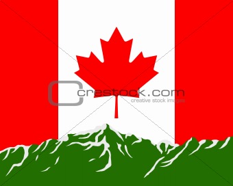Mountains with flag of Canada