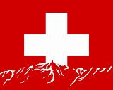 Mountains with flag of Switzerland