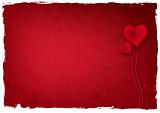 Two Red Hearts Blossom with Grunge Frame Background