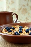 healthy breakfast of muesli with fresh berries and milk