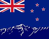 Mountains with flag of New Zealand
