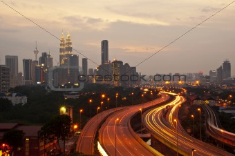 Light trail view of Kuala Lumpur city