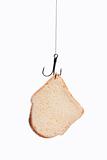 piece of bread hanging on hook