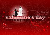 Valentine`s Day red background with bride and groom. 14 February