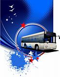Blue dotted background with city bus image. Vector illustration
