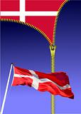 Zipper open Danish flag. Flag of Denmark. 
