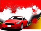 Grunge abstract hi-tech  background with car coupe image. Vector