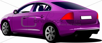 Purple colored car sedan on the road. Vector illustration