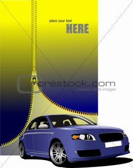Zipper open blue car sedan. Vector illustration