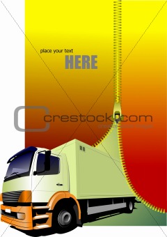 Zipper open small yellow truck. Lorry. Vector illustration