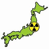 Radiation sign on map of Japan