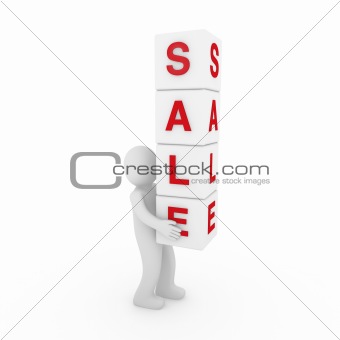 3d sale cube red white human