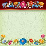 abstract grunge green background with color flowers