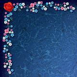 abstract grunge illustration with flowers on blue background