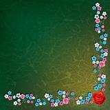 abstract grunge illustration with flowers on green