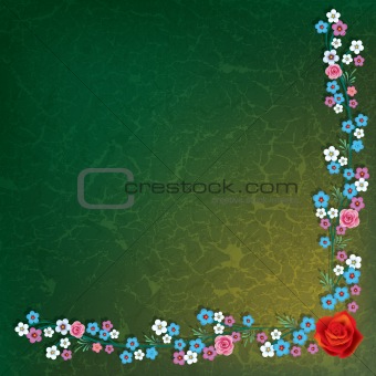 abstract grunge illustration with flowers on green