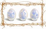 Three beautiful easter eggs in the nest frame