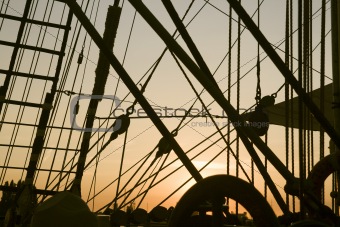 Ship's rigging in the sunset