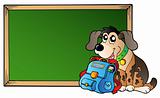 Board with dog and school bag
