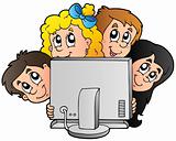 Cartoon kids with computer