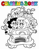 Coloring book with family in car