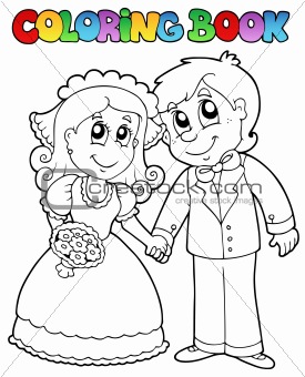 Coloring book with wedding couple