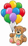 Cute teddy bear holding balloons