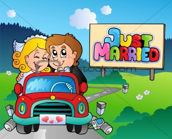 Just married couple driving car