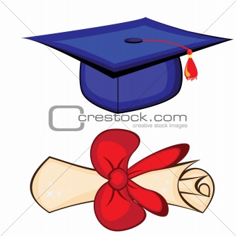 Diploma and graduation cap. Illustration on white background 